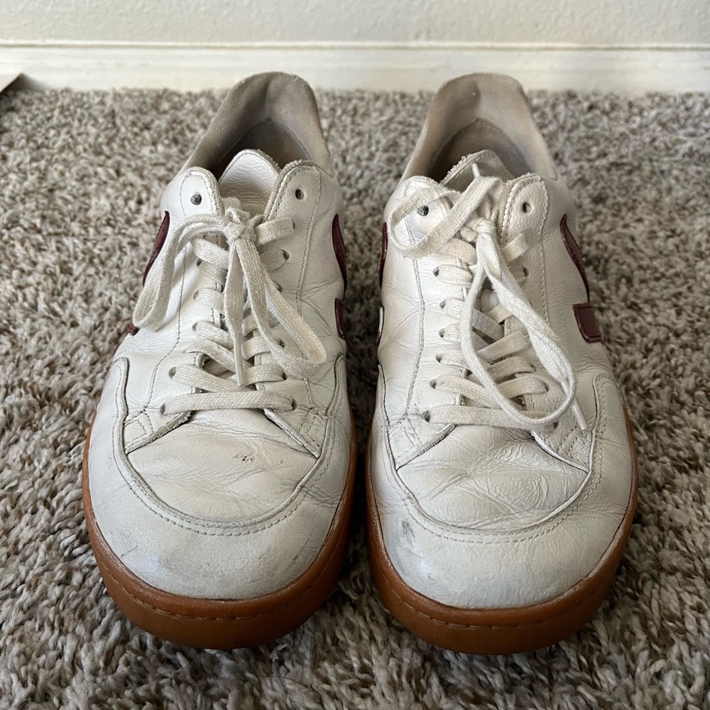 Veja V-12 Leather Open White With Red Sneakers Women’s Size 10 - Picture 4 of 16